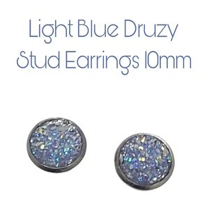 2/$20 Handmade Sky Blue Baby Blue druzy drusy stud earrings studs. 10mm.